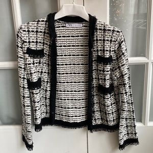 Zara Tweed Open Cardigan